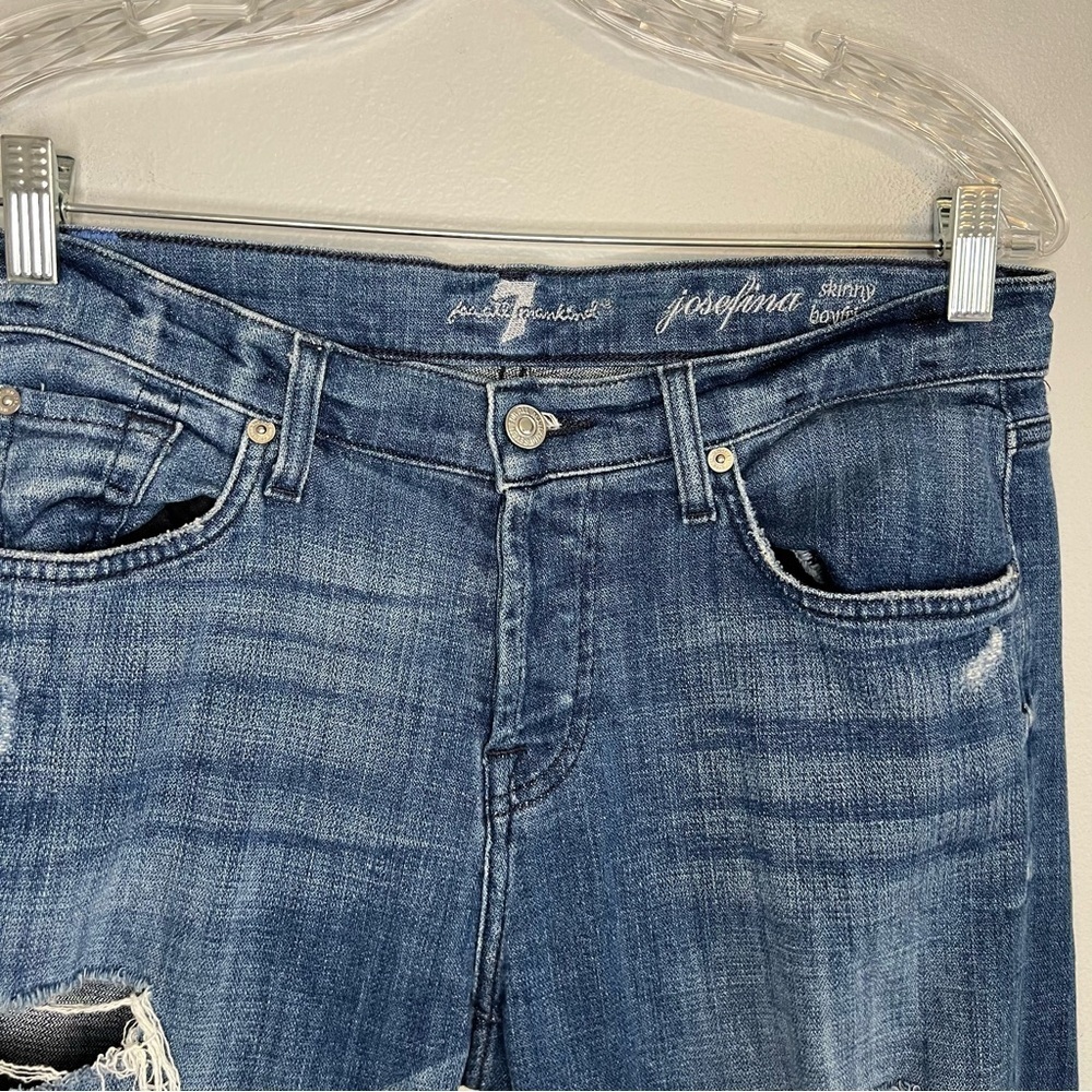 7 For All Mankind Womens Josefina Boyfriend Jeans Distressed Sz 27 Button Fly - Picture 6 of 15